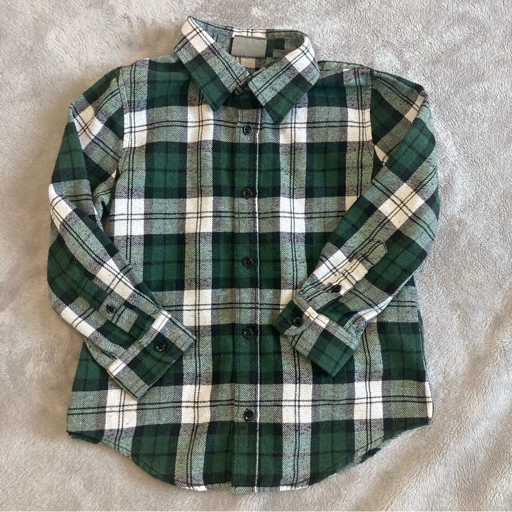 Bass Pro Shops Boys Green Plaid Flannel Shirt Medium Button Down Holiday Christm